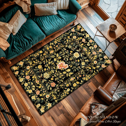 Ethereal Rose Housewarming Rug | Victorian Gothic Aesthetic Ornate Home Decor Whimsical Crowcore Rug Dark Academia Witchy Bedroom Floral |