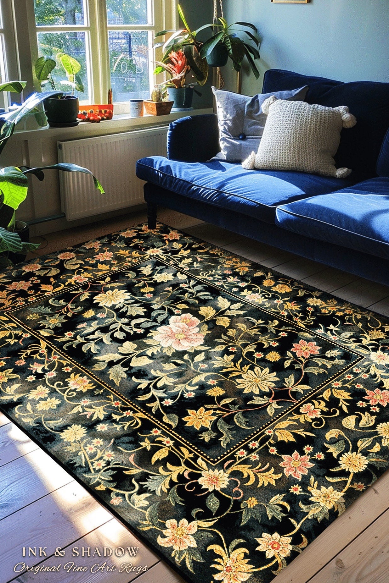 Ethereal Rose Housewarming Rug | Victorian Gothic Aesthetic Ornate Home Decor Whimsical Crowcore Rug Dark Academia Witchy Bedroom Floral |