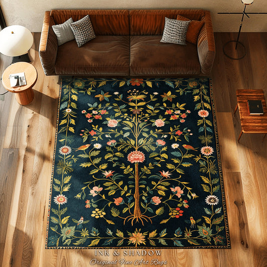 Boho Scandinavian Floral Area Rug | Wildflower Aesthetic Danish Pastel Home Decor Rustic Housewarming Gift Dark Academia Bedroom Folklore |