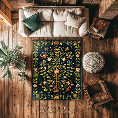 Boho Scandinavian Floral Area Rug | Wildflower Aesthetic Danish Pastel Home Decor Rustic Housewarming Gift Dark Academia Bedroom Folklore |