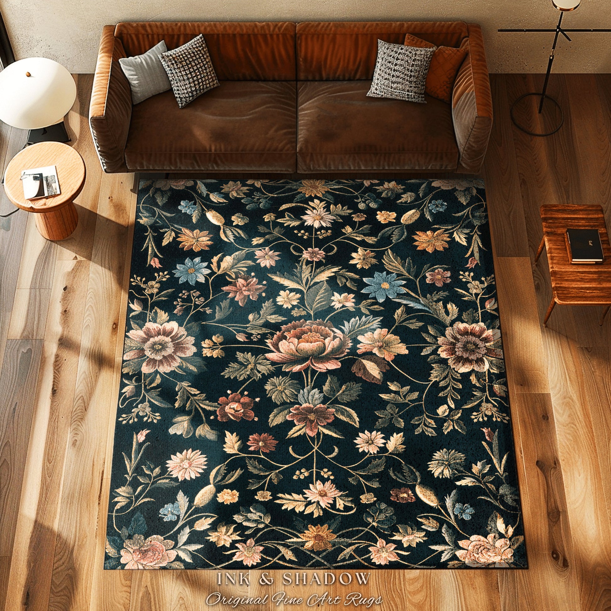 Dark Victorian Aesthetic Rug | Ethereal Gothic Livingroom Decor Ornate Home Decor Whimsical Crowcore Rug Dark Academia Witchy Bedroom Floral