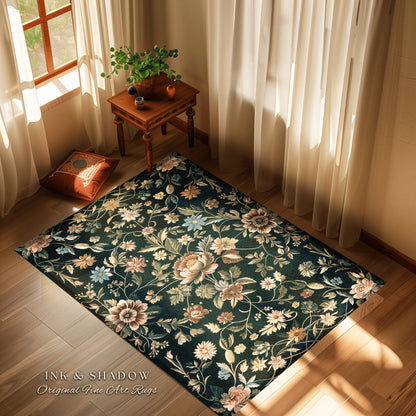 Dark Victorian Aesthetic Rug | Ethereal Gothic Livingroom Decor Ornate Home Decor Whimsical Crowcore Rug Dark Academia Witchy Bedroom Floral