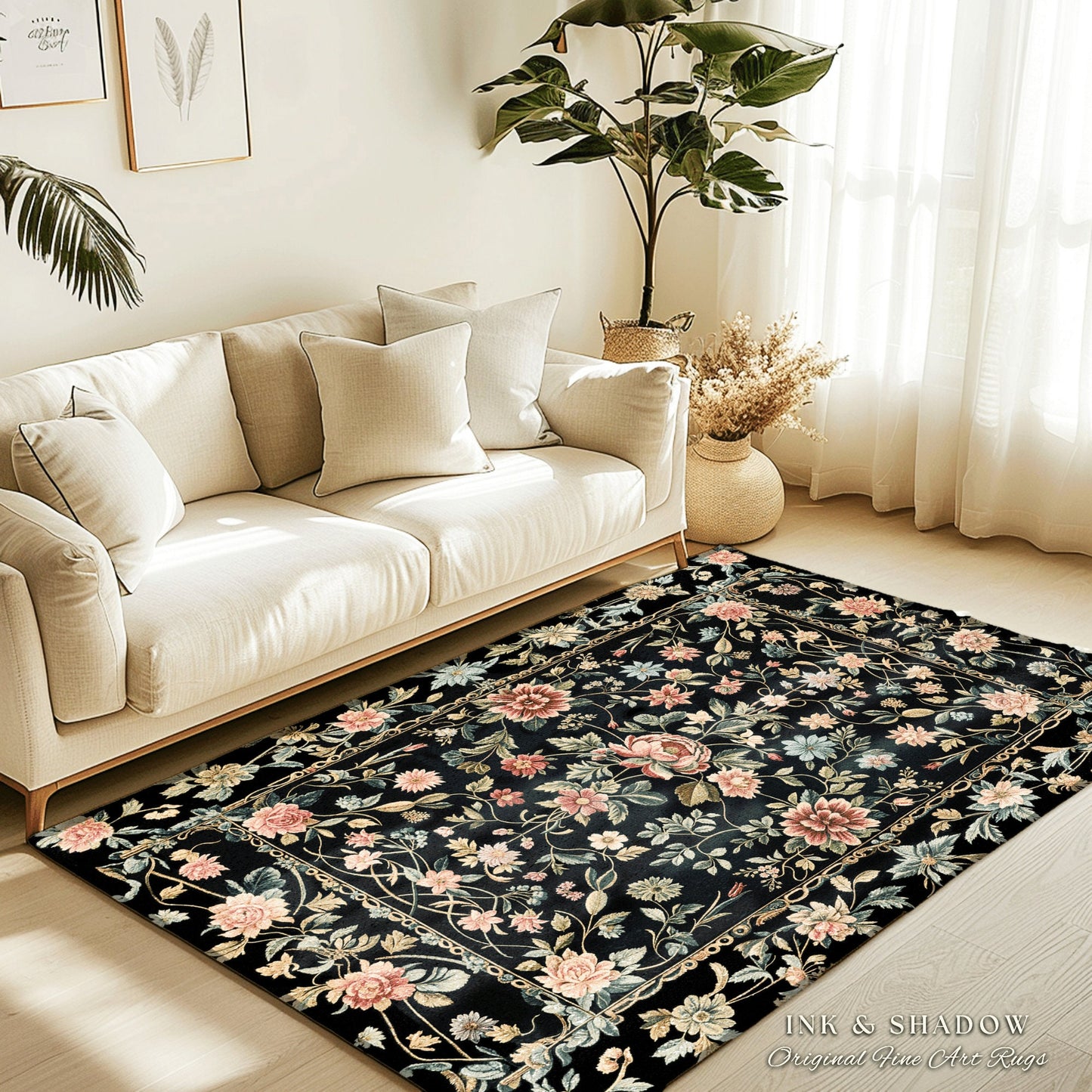 Elegant Victorian Floral Bedroom Rug | Maximalist Aesthetic Danish Pastel Home Decor Rustic Housewarming Gift Fairy Core Bedroom Whimsical |