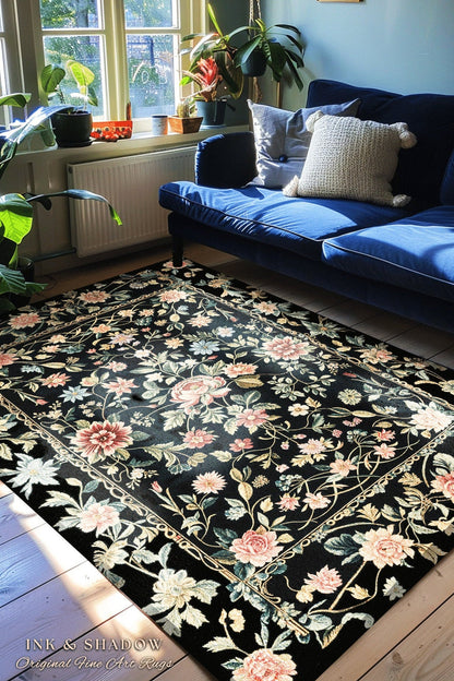 Elegant Victorian Floral Bedroom Rug | Maximalist Aesthetic Danish Pastel Home Decor Rustic Housewarming Gift Fairy Core Bedroom Whimsical |