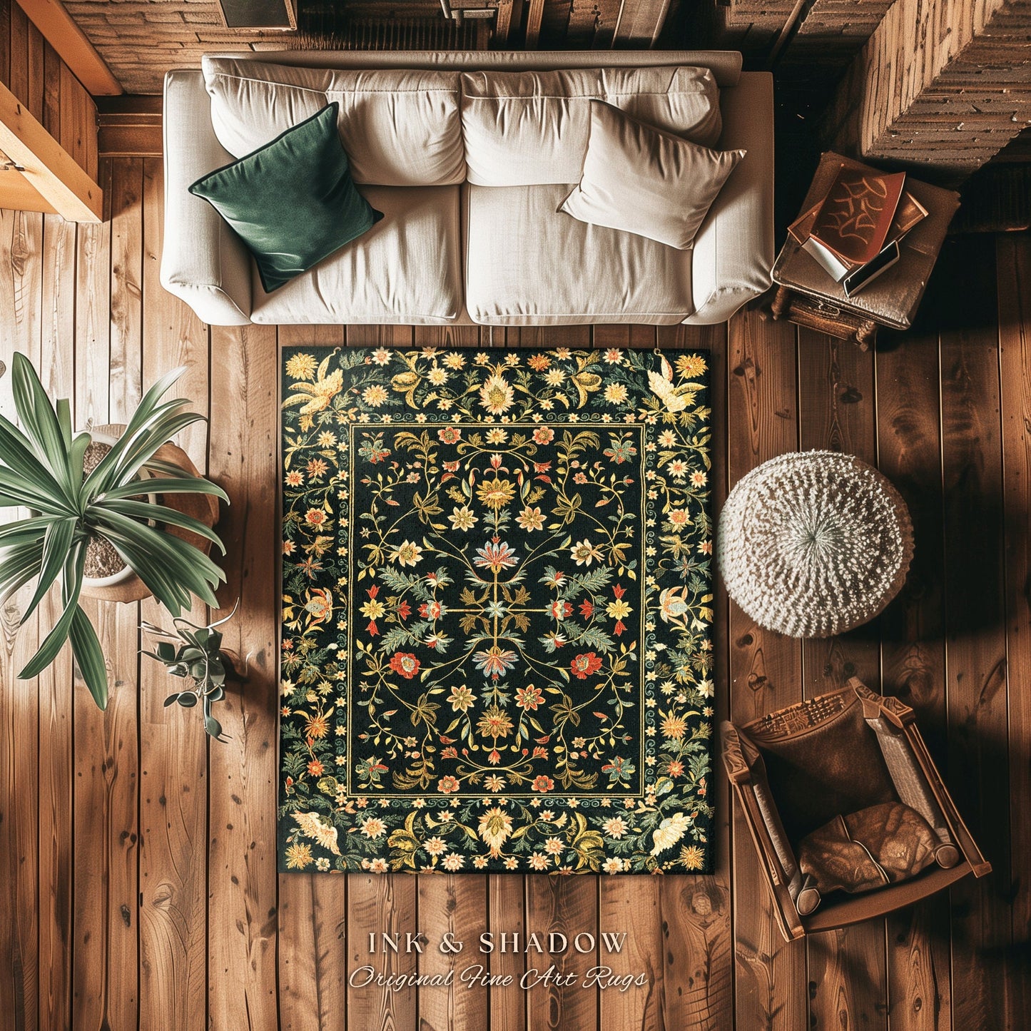 Boho Maximalist Wildflower Rug | Folklore Aesthetic Danish Home Decor Rustic Housewarming Gift Fairycore Bedroom Whimsical Living Room |