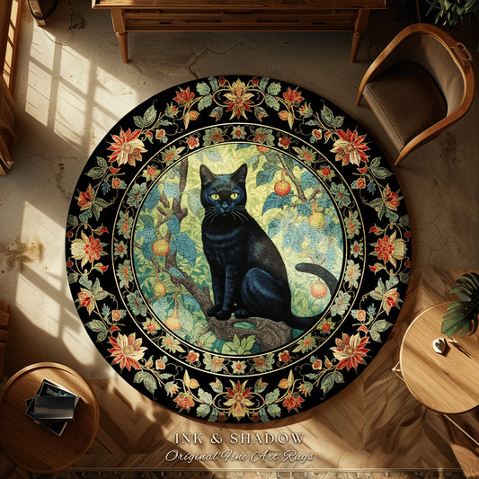 Whimsical Cat Rug Botanical Cottagecore Decor | Cat Lovers Rug Housewarming Gift Moody Maximalism Dark Academia Decor Woodland Gothic Rugs