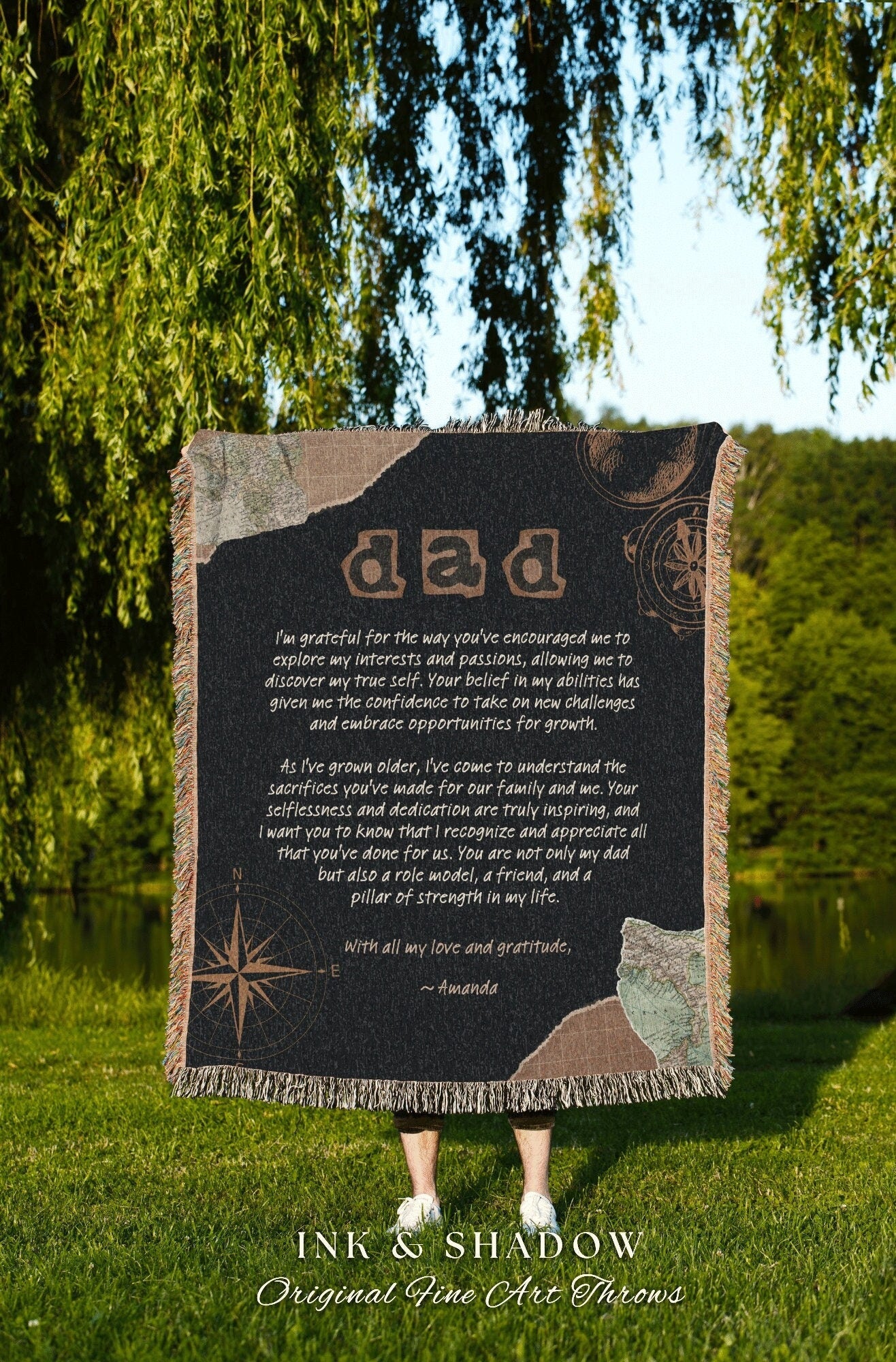 Father's Day Letter Blanket Woven | Personalized Throw Blanket Thoughtful Handwriting Sentimental Daddy Blanket Custom Gift for Dad From Son