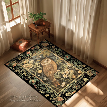Whimsical Room Decor Eclectic Owl Round Area Rug Botanical Morris Inspired Forest Aesthetic Fairycore Book Nook Rug Floral Owl Decoration