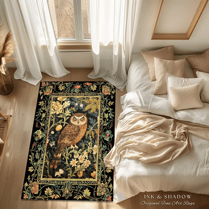 Whimsical Room Decor Eclectic Owl Round Area Rug Botanical Morris Inspired Forest Aesthetic Fairycore Book Nook Rug Floral Owl Decoration