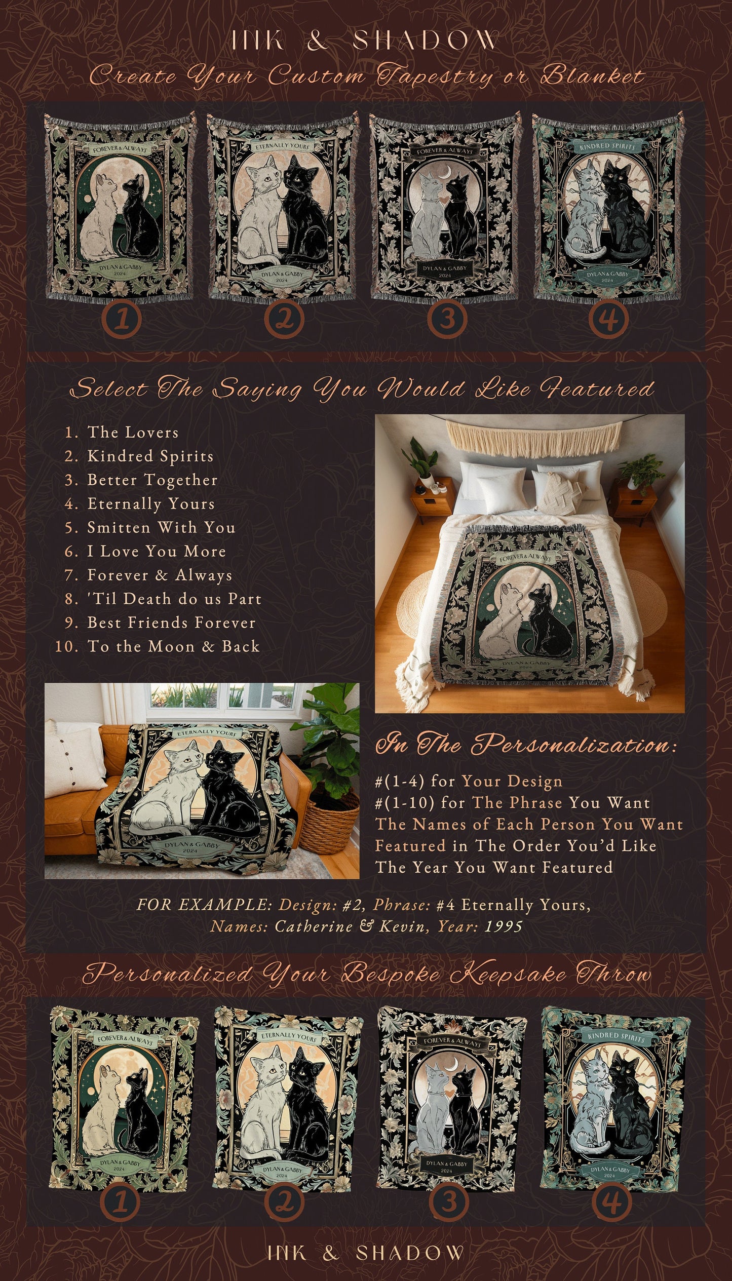 Tarot Cat Couple Woven Blanket | Witchy Aesthetic Woven Throw Custom His & Hers Gift for Cat Lover Personalized Dating Anniversary Tapestry