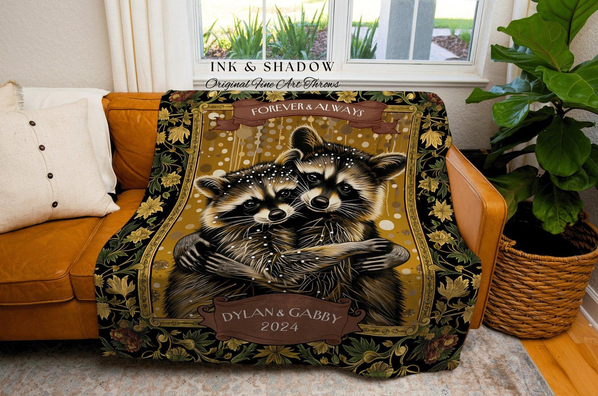 Bestie Blanket Personalized Gift | Woodland Woven Throw Custom Best Friend Gift for Raccoon Lover Personalized Dark Academia Aesthetic |