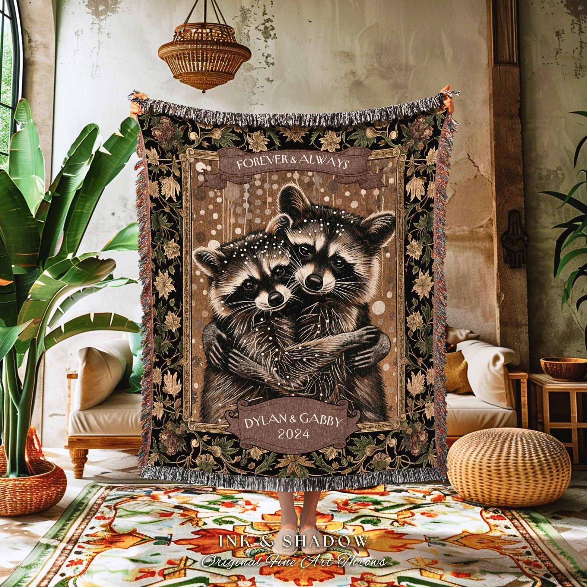 Bestie Blanket Personalized Gift | Woodland Woven Throw Custom Best Friend Gift for Raccoon Lover Personalized Dark Academia Aesthetic |