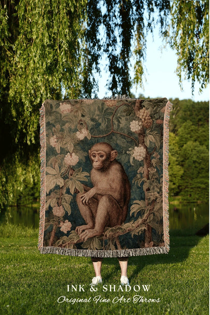 Victorian Gothic Woven Blanket Woven | Witchy Tapestry Witchy Decor Cottagecore Art Crowcore Aesthetic Room Decor Magical Monkey Tapestry |