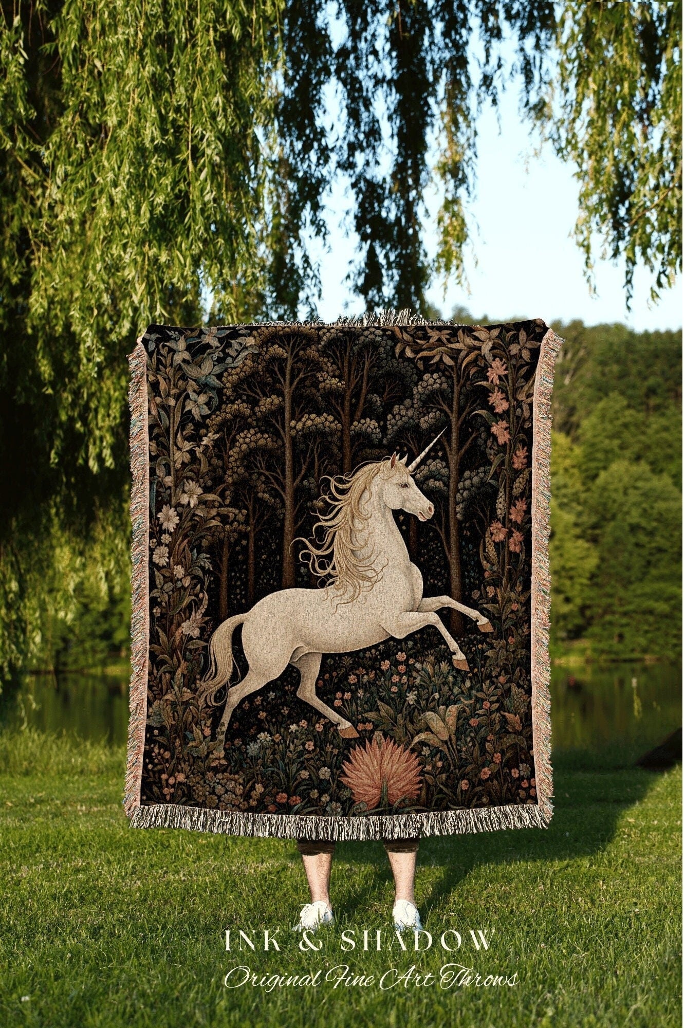 Fairycore Unicorn Tapestry Woven | Whimsical Room Decor Medieval Tapestry Cottagecore Fairycore Aesthetic Decor Magical Tapestry Unicorn Art