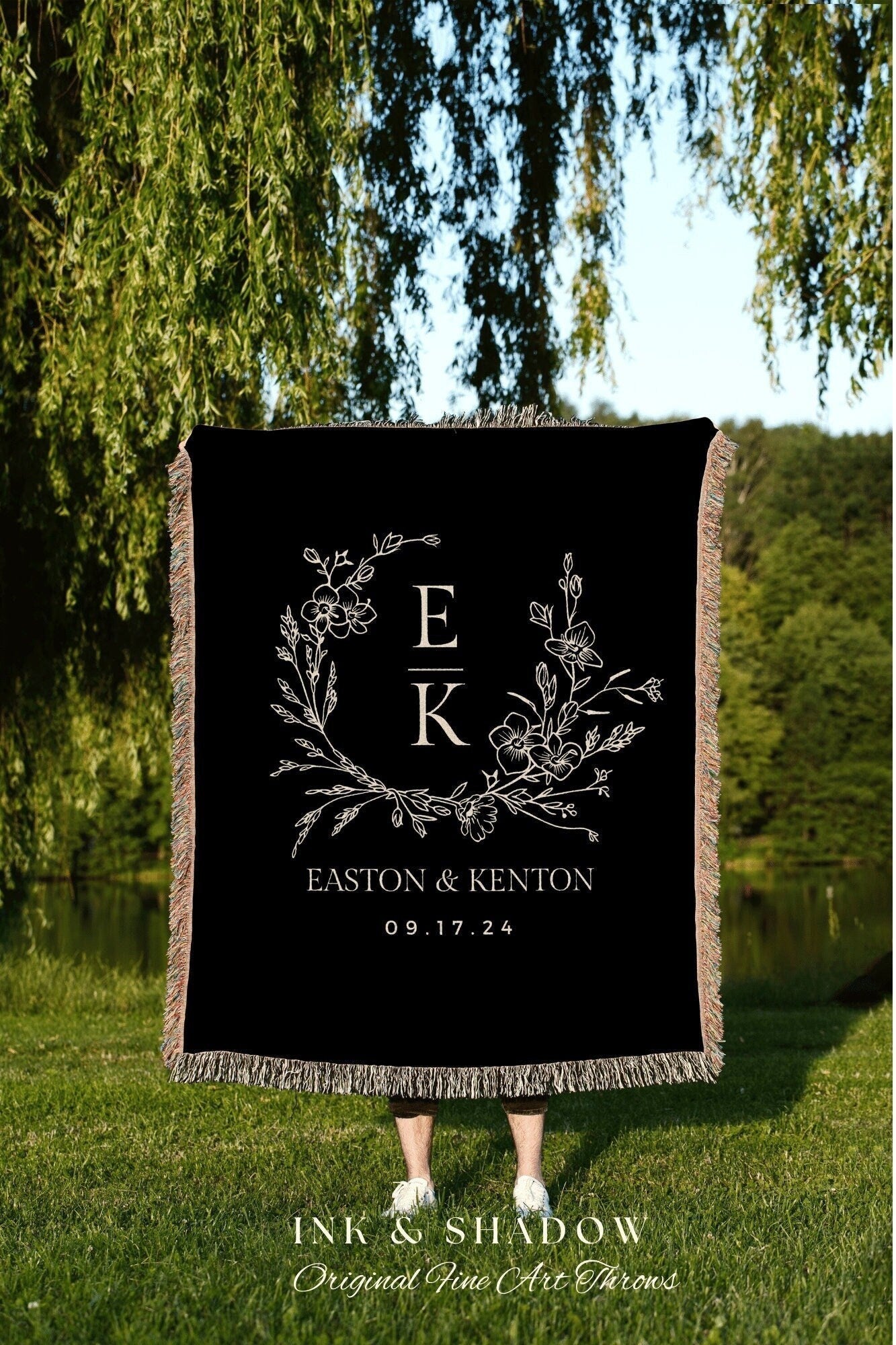 Wedding Engagement Blanket | Personalized Last Name Gift Blanket Wedding Monogram Custom Anniversary His and Hers Initials Tapestry Wedding