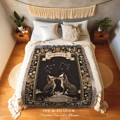 His & Hers Star Sign Constellation Blanket | Custom Wedding Tapestry Woven Throw Fox Blanket Couples Astrology Personalized Woodland Gothic