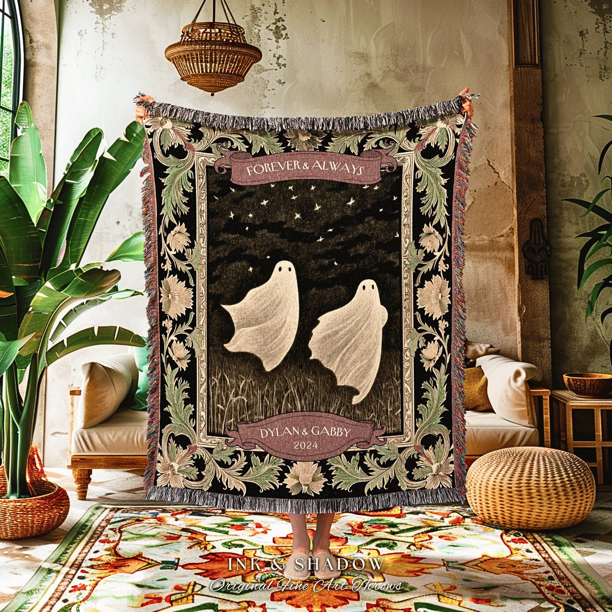 You're my Boo Couples Blanket Woven | Kindred Spirits Personalized Gothic Lover Blanket Woven Ghost Gift for Boyfriend Crowcore Home Decor