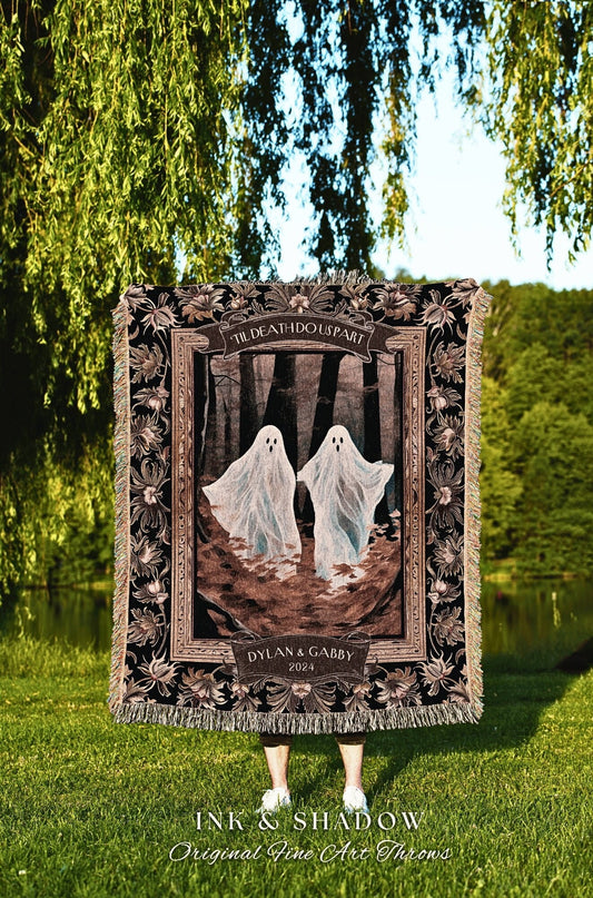 Ghost Friends Personalized Tapestry Blanket | Kindred Spirits Personalized Gothic BFF Blanket Woven Ghost Gift for Bestie Whimsigoth Decor |