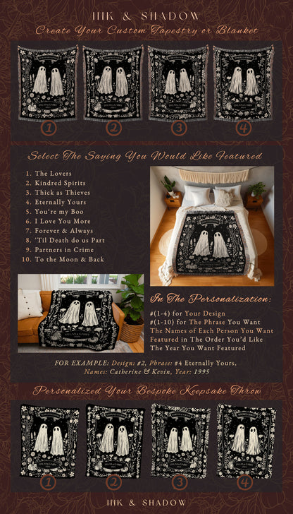 Spooky Ghost Couple Anniversary Blanket | Personalized Gothic Wedding Blanket Woven Ghost Gifts His & Hers Anniversary Gift for Wife Custom