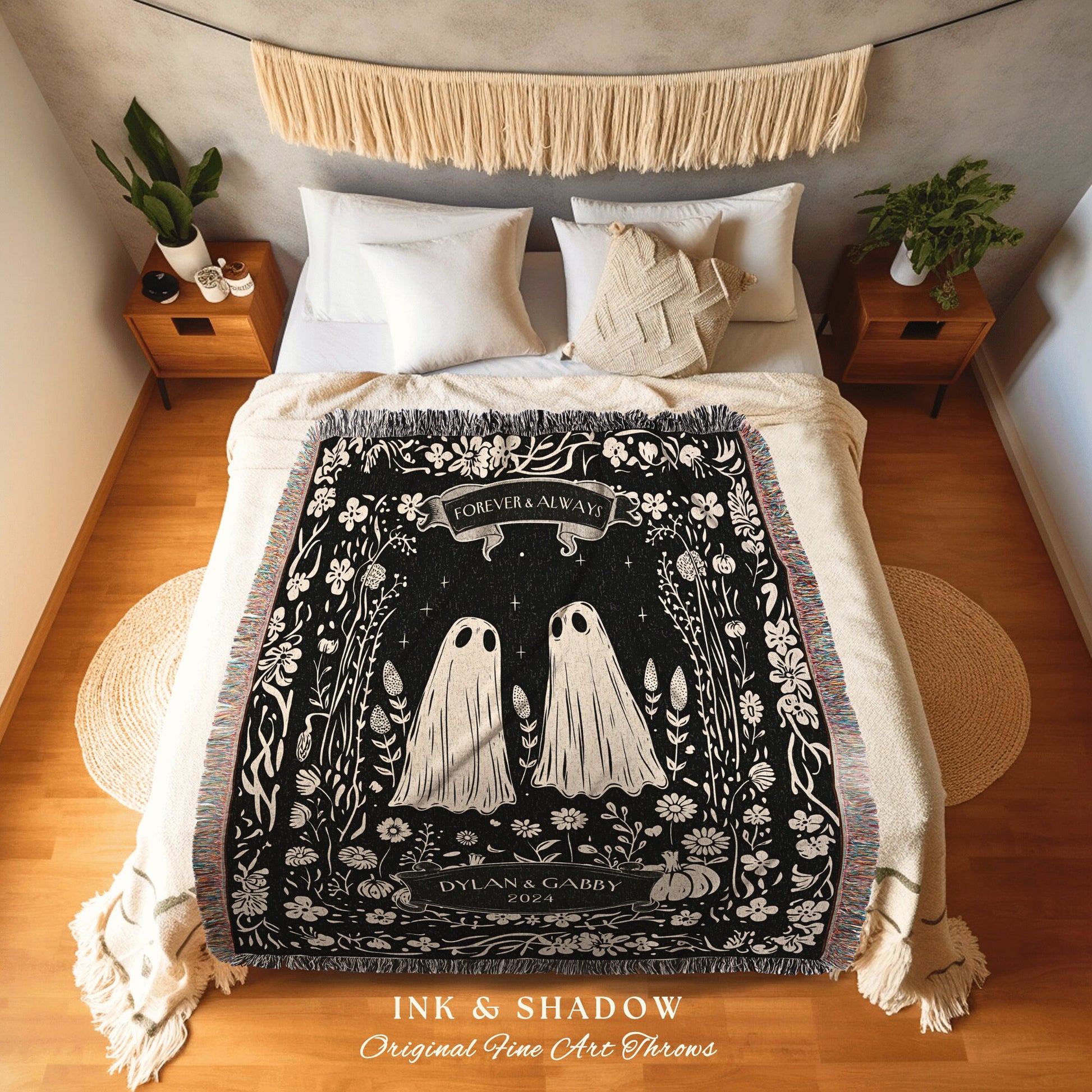 You're My Boo Personalized Throw Blanket | Dark Cottagecore Custom Gothic Couple Tapestry Woven Throw His & Her Gift for Partner Meaningful