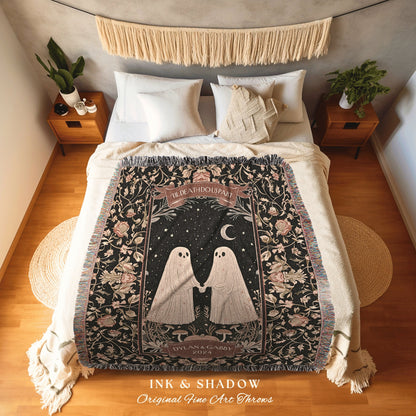 Celestial Ghost Couple Anniversary Blanket | Kindred Spirits Personalized Gothic Wedding Blanket Woven Ghost Gifts His & Hers Custom Gifts |