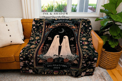 Victorian Gothic Ghost Lovers Custom Tapestry | Kindred Spirit Personalized Gothic Aesthetic Wedding Blanket Woven Ghost Gift for Girlfriend