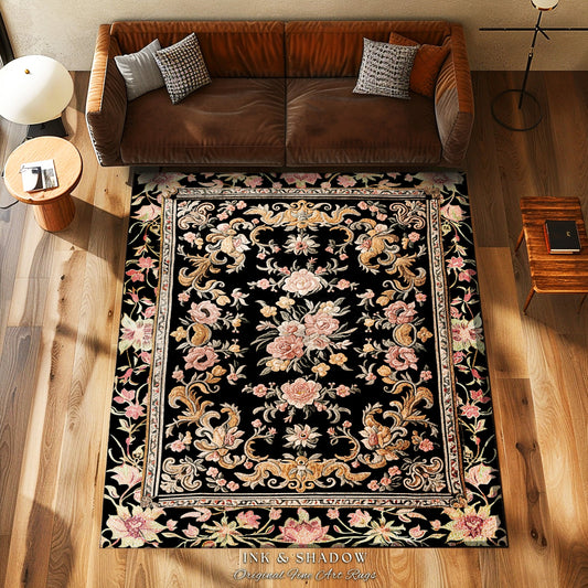 Dark Pastel Maximalist Rug | Bohemian Aesthetic Living Room Home Decor Rustic Housewarming Gift Cottagecore Earth Tone Bedroom Floor Mat |