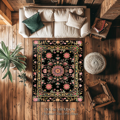 Maximalist Floral Area Rug Dark Pink Decorative Bohemian Turkish Style Colorful Accent Rug Decorative Rugs for Living Room Rectangular Rug