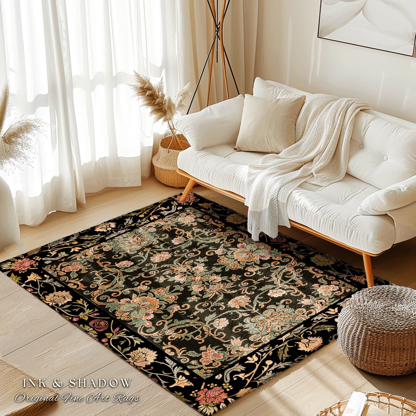 Floral Maximalism Accent Rug | Boho Folklore Aesthetic Danish Home Decor Housewarming Gift Fairycore Whimsical Woodland Wildflower Bedroom |