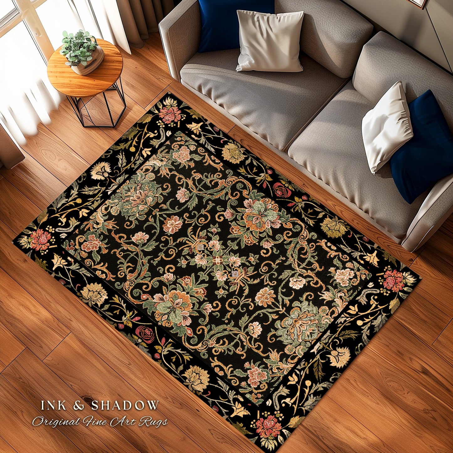 Floral Maximalism Accent Rug | Boho Folklore Aesthetic Danish Home Decor Housewarming Gift Fairycore Whimsical Woodland Wildflower Bedroom |