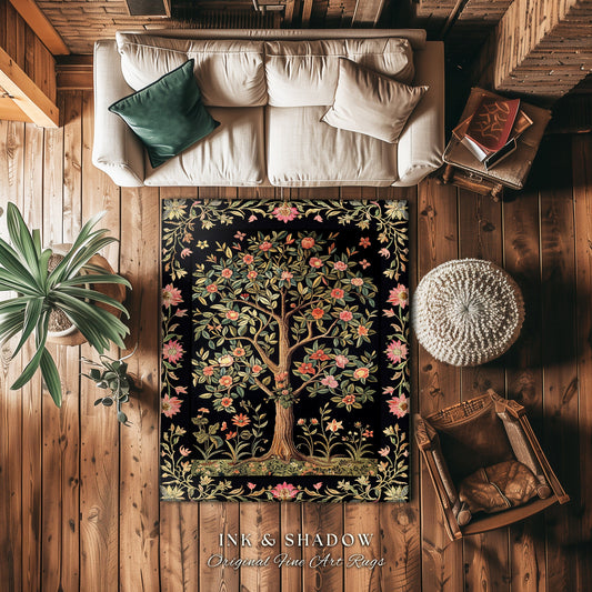 Tree of Life Area Rug | Bohemian Aesthetic Living Room Home Decor Rustic Housewarming Gift Cottagecore Earth Tone Bedroom Floor Mat Indie |