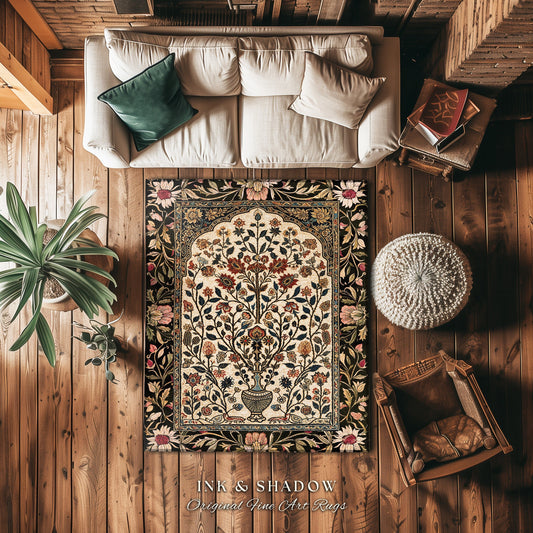 Boho Living Room Floor Decor | Pastel Floral Aesthetic Common Room Home Decor Rustic Housewarming Gift Cottagecore Rug Dark Floral Bedroom |