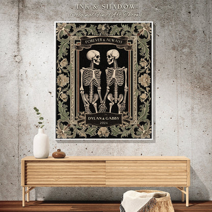 Cozy Anniversary Woven Cotton Blanket Personalized Skeleton Lovers | Custom Whimsigothic Tapestry Wedding Throw Blanket Meaningful Gifts