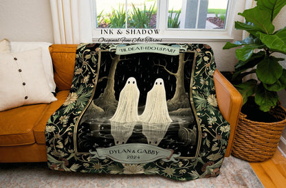 Celestial Forest Ghost Lovers Blanket | Dark Cottagecore Custom Gothic Couples Tapestry Woven Throw Personalized Gift for Partner Thoughtful