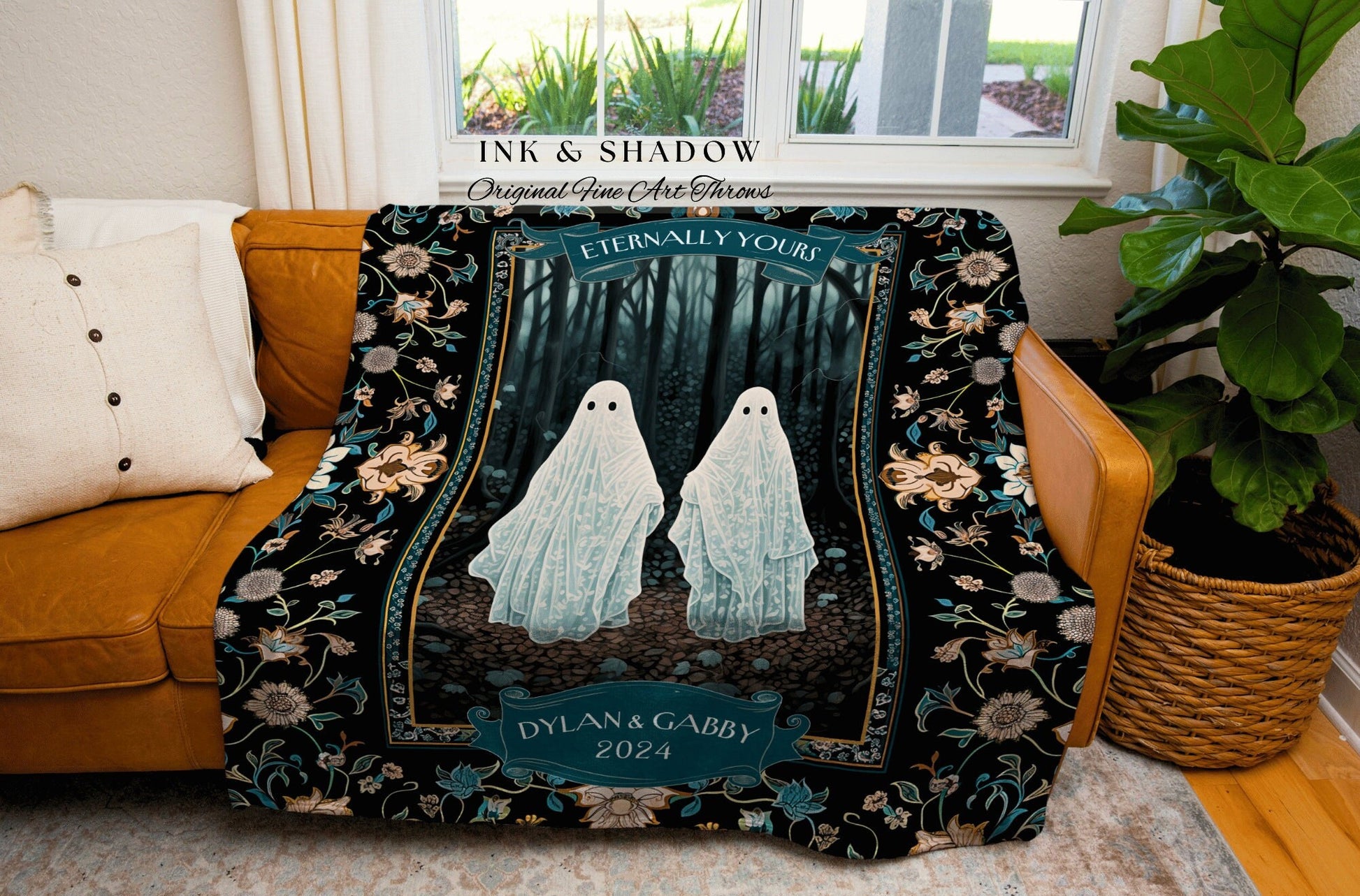 Ghost Friends 'Kindred Spirits' Woven Tapestry | Personalized Bestie Blanket Friendiversary Tapestry Woven Ghost Gifts Best Friend Unique |