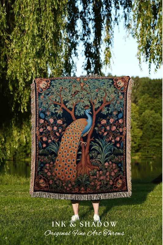 Renaissance Aesthetic Throw Blanket | Woodland Maximalist Fairycore Blanket Woven Tapestry William Morris Style Decor Dark Cottagecore |