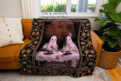 Witchy Ghost Friends 'Kindred Spirits' Blanket | Custom Gothic Best Friend Tapestry Woven Throw Whimsigoth Personalized Gifts for Bestie |