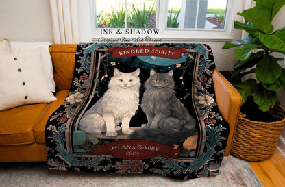 Cosmic Cat Couple Personalized Blanket | Gothic Aesthetic Woven Throw Custom His & Hers Gift for Cat Lovers Custom Dating First Anniversary