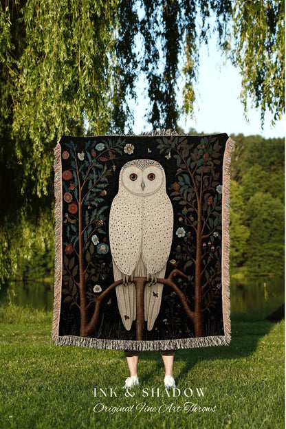 Eclectic Forest Owl Tapestry | Woven Tapestry Witchy Decor Cottagecore Art Crowcore Aesthetic Room Decor Magical Owl Tapestry Crow Core Art