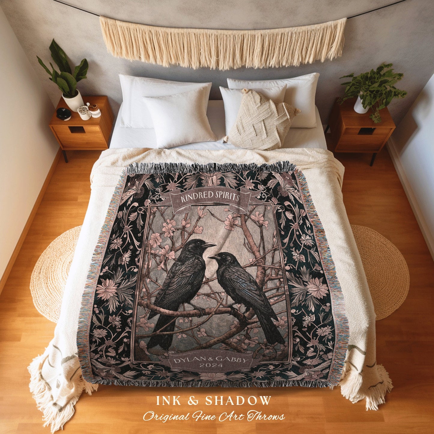 Cozy Couple Throw Blanket Custom | Crow Core Couple Dark Academia Aesthetic Woven Throw Custom Name Gift for Girlfriend Tapestry Witchy |