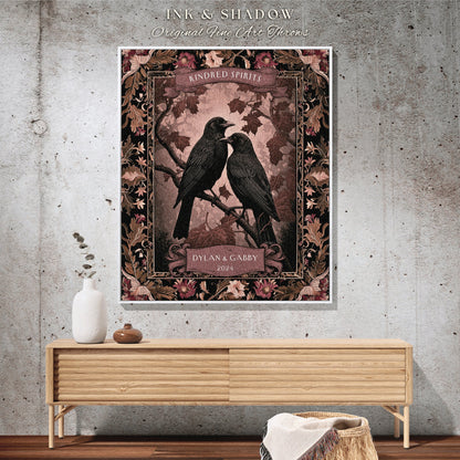 Autumn Anniversary Raven Couple Blanket | Crow Core Couple Dark Academia Aesthetic Woven Throw Custom Name Gift Goth Tapestry Witchy Decor