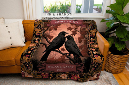 Autumn Anniversary Raven Couple Blanket | Crow Core Couple Dark Academia Aesthetic Woven Throw Custom Name Gift Goth Tapestry Witchy Decor