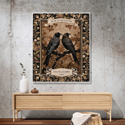 Golden Aesthetic Raven Couple Blanket | Crow Core Couple Dark Academia Aesthetic Woven Throw Custom Name Gift Goth Tapestry Witchy Decor |