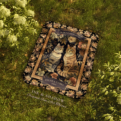 Romantic Floral Couple Blanket | Personalized Victorian Gothic Dark Academia Aesthetic Woven Throw Custom His & Hers Gift for Cat Lover Boho