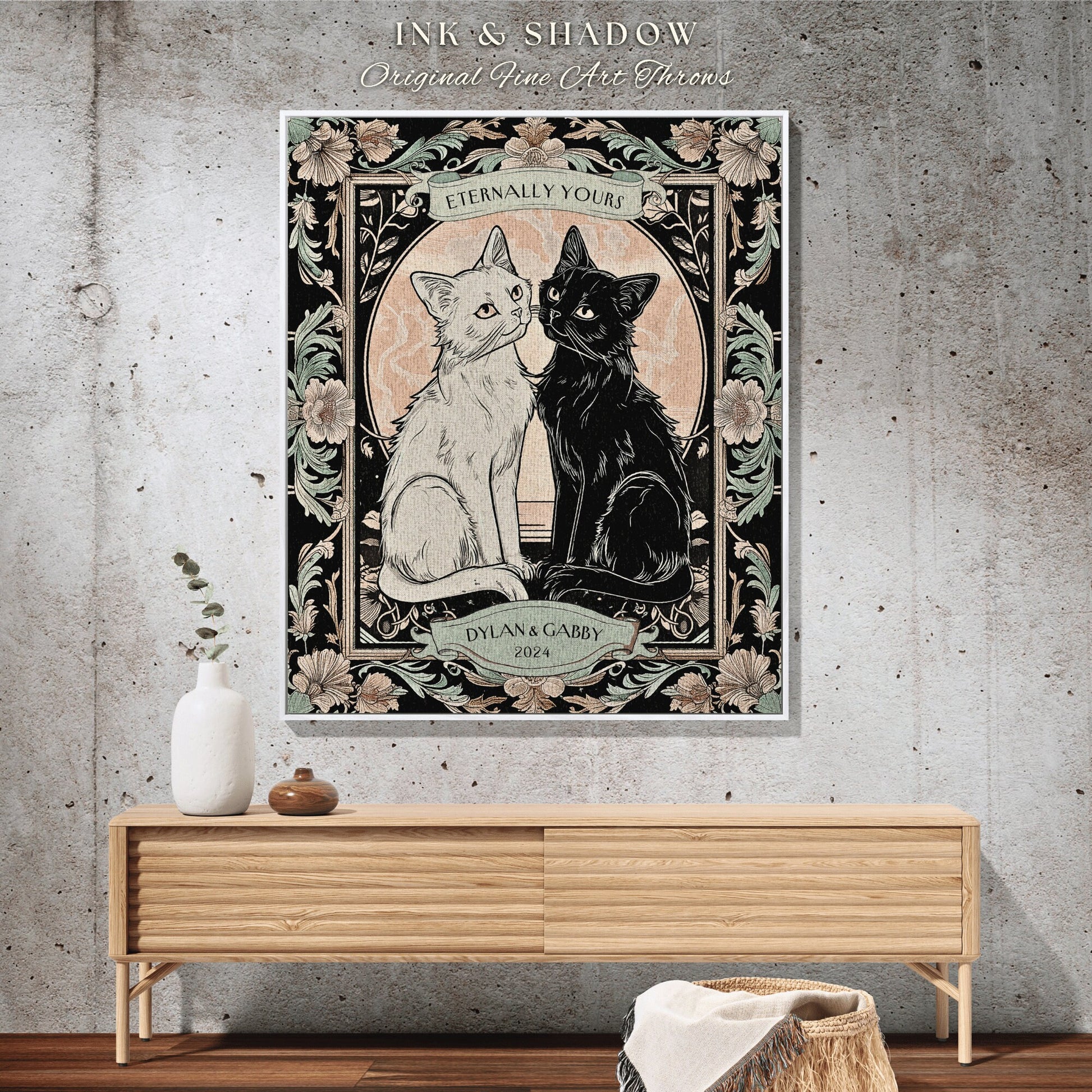 Engagement Blanket Personalized Cat Couple | Victorian Aesthetic Woven Throw Custom Gift for Cat Lover Personalized Dating First Anniversary