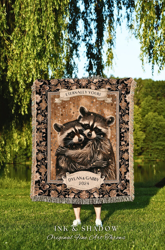 Best Friend Raccoon Blanket | Cottagecore Woven Throw Custom Bestie Gift for Raccoon Lover Personalized Dark Academia Floral Aesthetic |