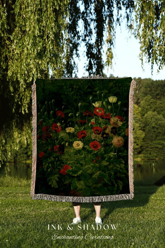 Floral Renaissance Tapestry Woven Wall Art | Dark Floral Renaissance Painting Blanket Woven | Whimsigoth Room Decor Witch Aesthetic Blanket