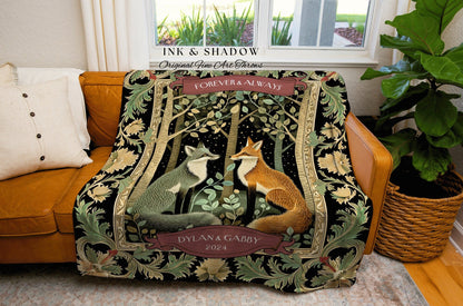 Couples Tapestry Fox Lover Blanket Custom | Woodland Gothic Fox Blanket Cute Couples Blanket Woven Personalized Dating Anniversary Throw |