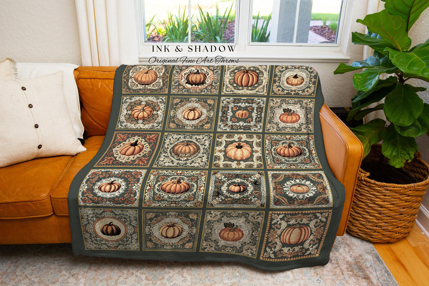 Fall Decorating Pumpkin Blanket | Rustic Halloween Home Decor Woven Throw Fall Vibes Cozy Accent Blanket Gothic Aesthetic for Guest Room |