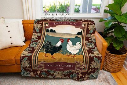 Western Aesthetic Anniversary Throw Blanket | Farmhouse Aesthetic His & Hers Custom Woven Tapestry Retro Chicken Couple Anniversary Cute |